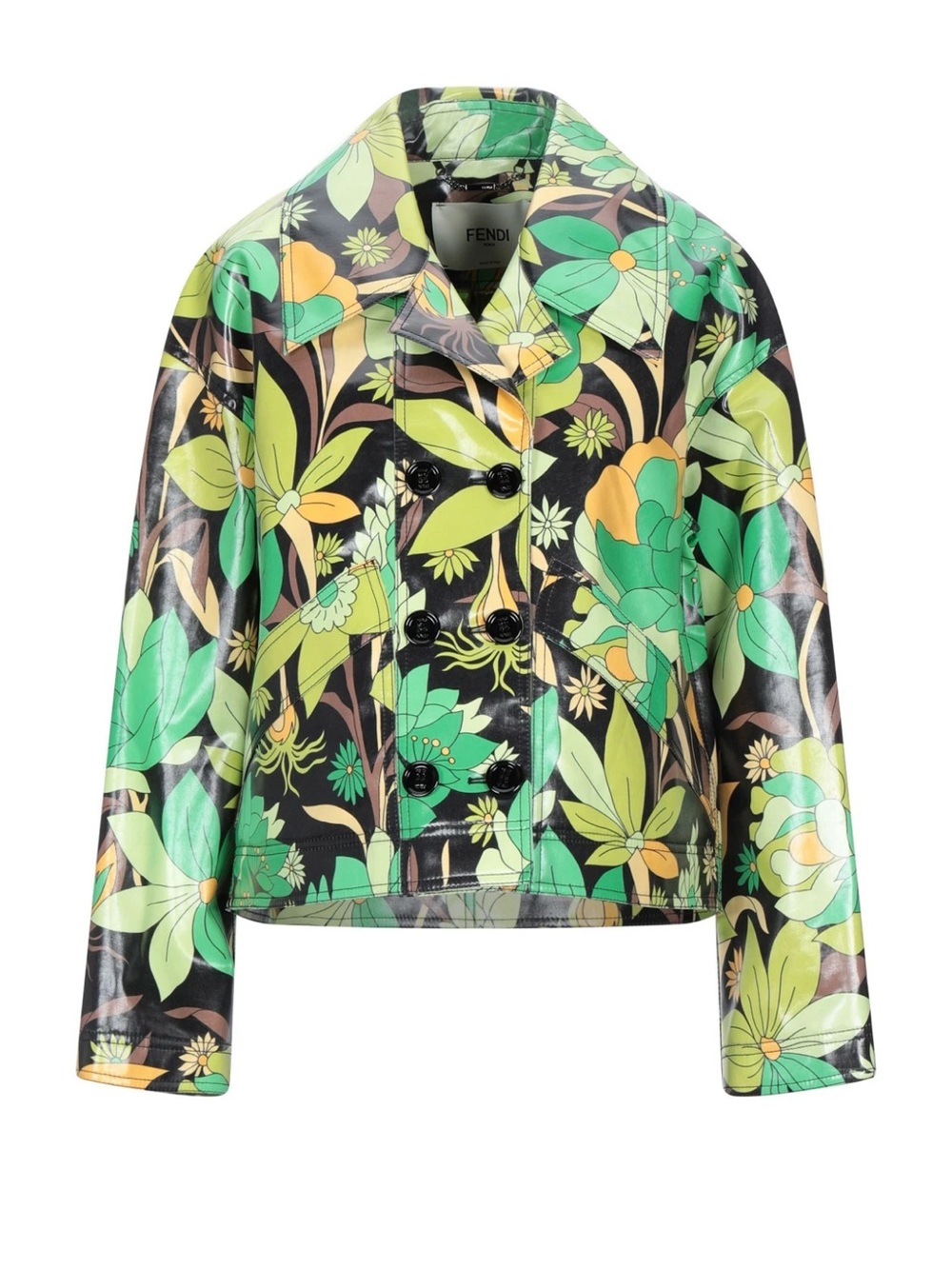NEW Fendi Runway Jacket Green and Yellow Fendi Floral Pattern Medium
